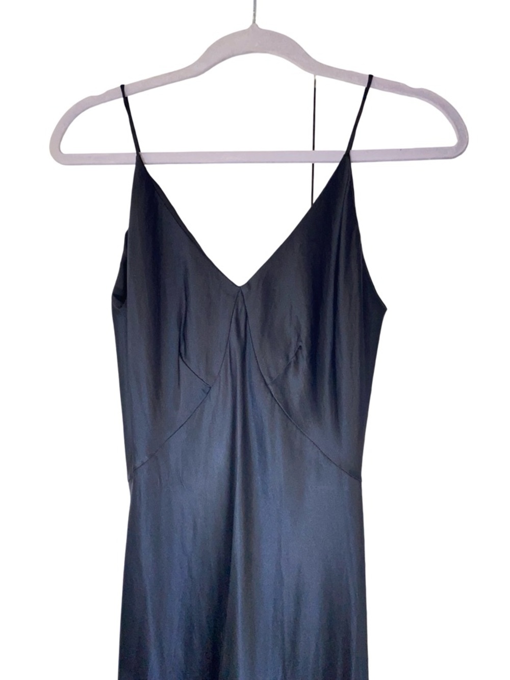 Autograph London Black Satin Slip Maxi‎ Dress | Asymmetric Seam Detail - Picture 4 of 7
